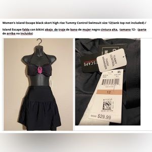 Island Escape black skort Swimsuit size 12/ falda con bikini abajo negro  12